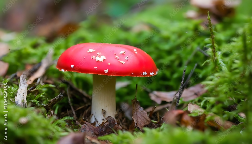 Close-up of Red Mushroom in Forest, Biodiversity Display. Close-up of Red Mushroom in Forest, Biodiversity Display.