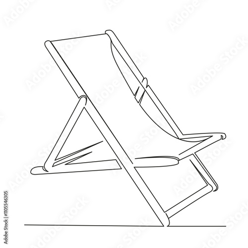 One continuous single drawing line art flat doodle chair chaise longue for the beach, chaise longue for relaxation, sit read a book relax. Isolated image hand draw contour on a white background, hand 