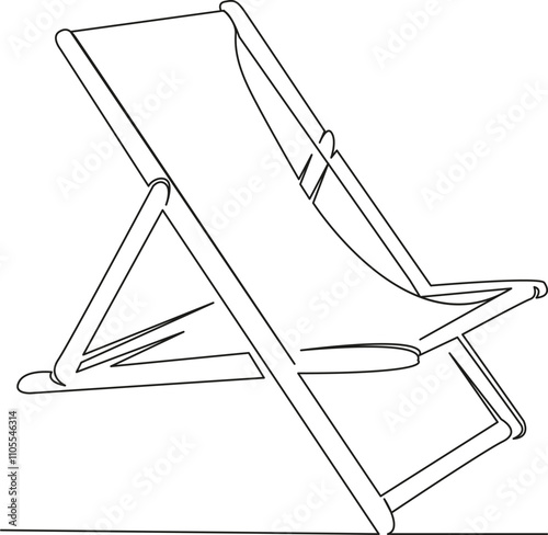 One continuous single drawing line art flat doodle chair chaise longue for the beach, chaise longue for relaxation, sit read a book relax. Isolated image hand draw contour on a white background, hand 