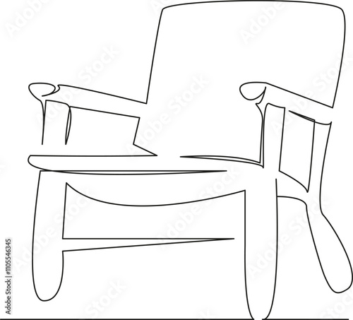 One continuous single drawing line art flat doodle garden chair, chair for relaxing in the garden, meeting with friends. Isolated image hand draw contour on a white background, hand drawn, not AI