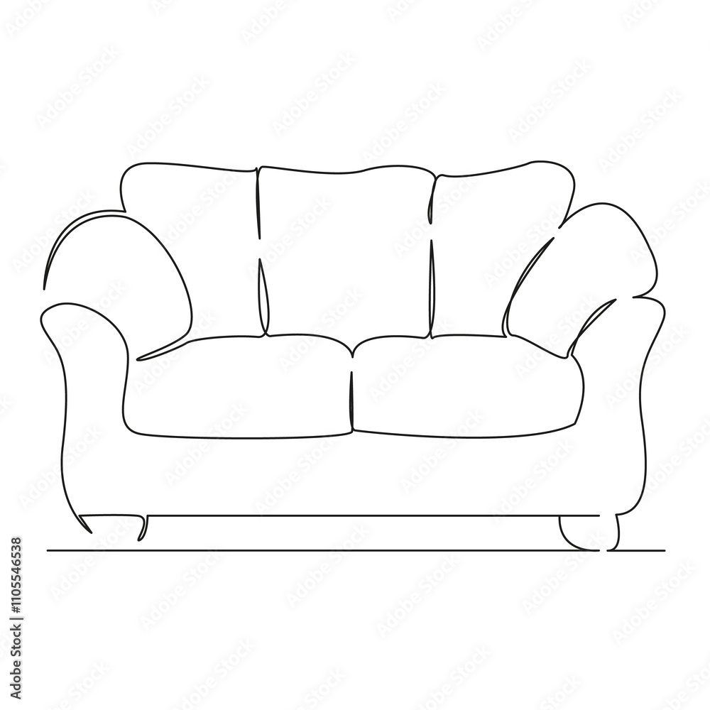 One continuous single drawing line art flat doodle soft sofa sofa in the living room for relaxation, cozy sofa. Isolated image hand draw contour on a white background, hand drawn, not AI One continuous single drawing line art flat doodle soft sofa sofa in the living room for relaxation, cozy sofa. Isolated image hand draw contour on a white background, hand drawn, not AI