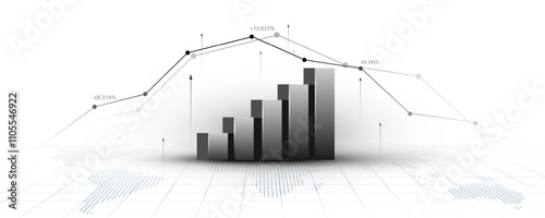 Financial data analysis graph and stock market on white background illustration