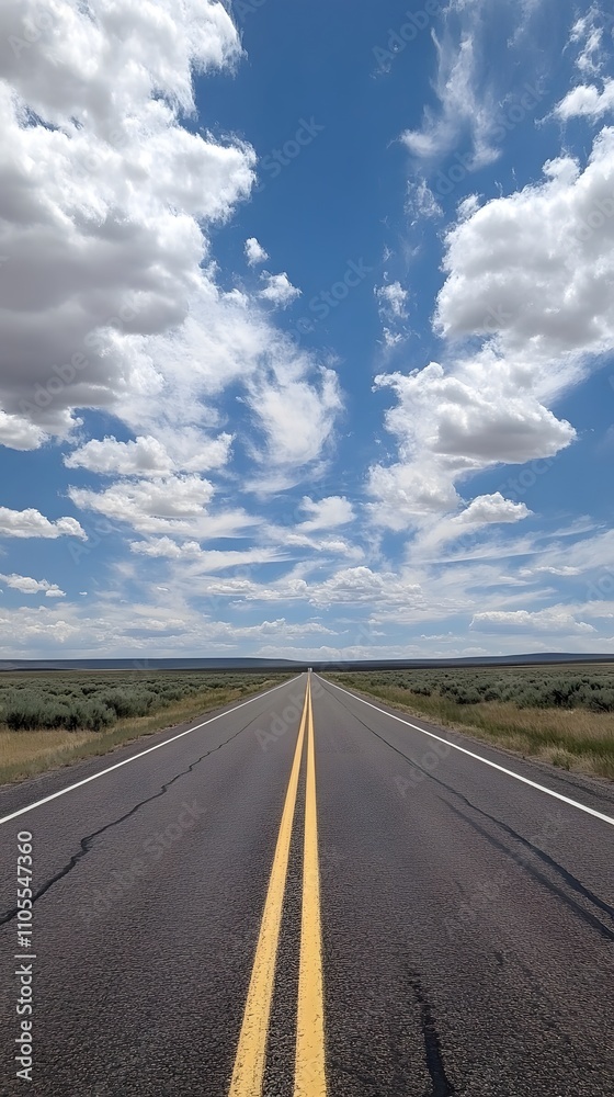 Fototapeta premium 7. A spacious open road with an endless horizon and a large empty sky area in the center for text