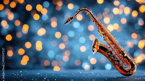 Beautiful Saxophone Against a Bokeh Background of Warm and Cool Lights for Music Lovers