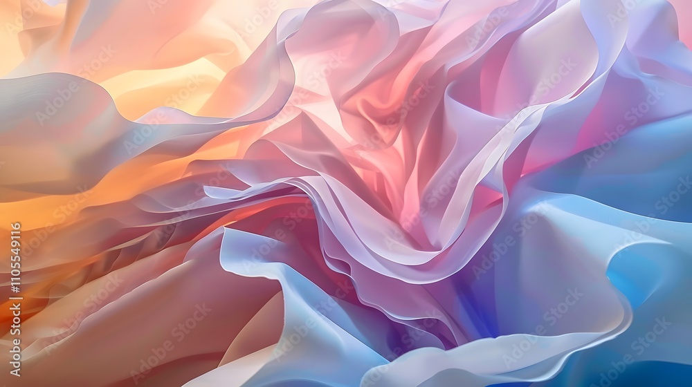 Obraz premium A vibrant, flowing abstract composition resembling soft fabric in pastel hues.