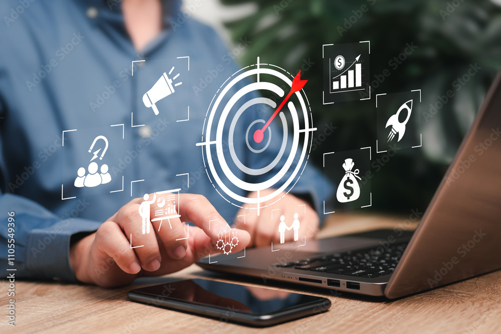 Business target planning of new year concept, Businessman Targeting business Successful business growth, Creative and set up financial growth, Goal setting, Long-term investment, Economic improvement Business target planning of new year concept, Businessman Targeting business Successful business growth, Creative and set up financial growth, Goal setting, Long-term investment, Economic improvement