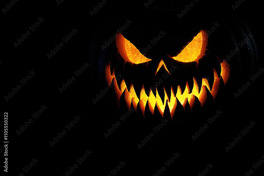 Halloween pumpkin with spooky glowing face Halloween pumpkin with spooky glowing face