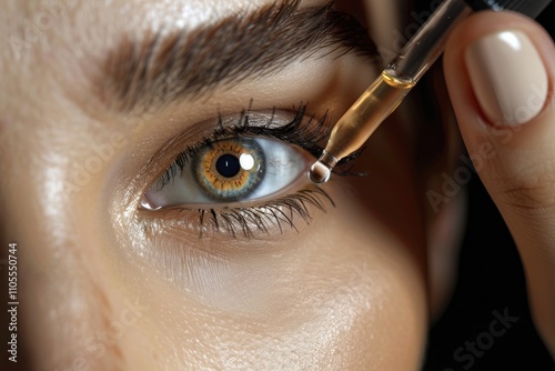 Closeup of a womans eye receiving eye drops. photo