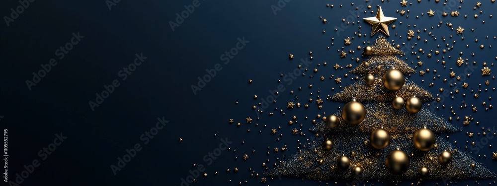 modern, minimalistic Christmas tree with star and yellow decoration on dark blue background , simple and elegant design. copy space. card concept. banner modern, minimalistic Christmas tree with star and yellow decoration on dark blue background , simple and elegant design. copy space. card concept. banner