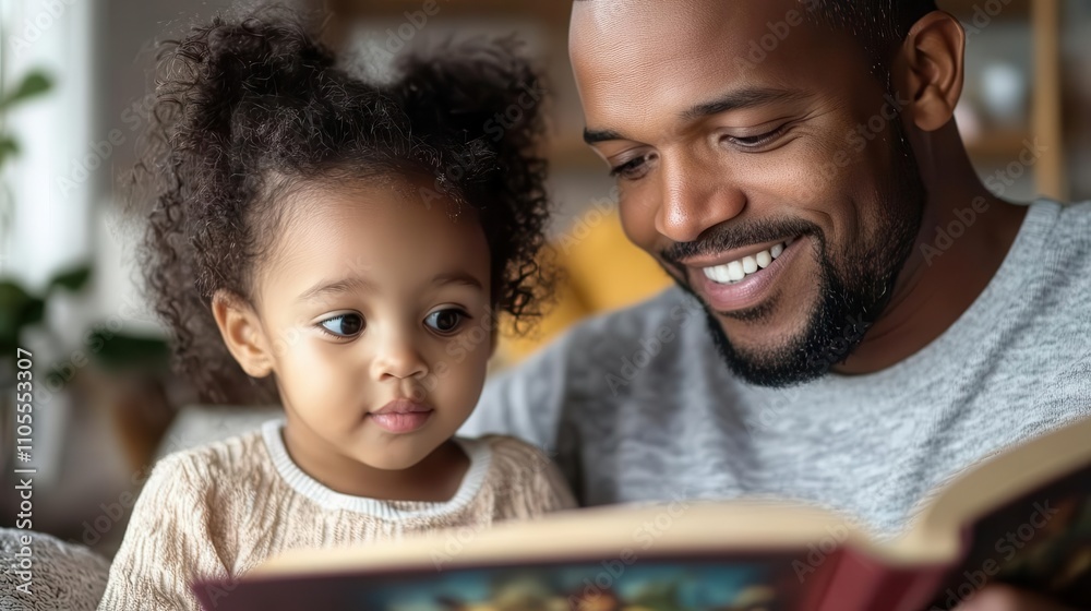 A father with a warm smile, reading a fantasy adventure book, child gazing with wonder, soft lighting and cozy surroundings, bedtime story father, wholesome family connection A father with a warm smile, reading a fantasy adventure book, child gazing with wonder, soft lighting and cozy surroundings, bedtime story father, wholesome family connection