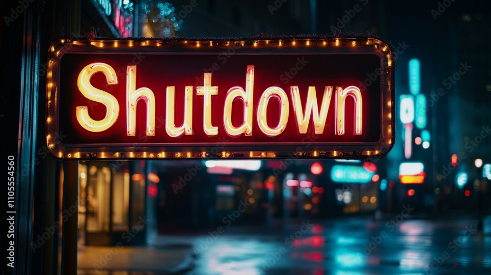 Illuminated Shutdown sign, modern font, copy space available, dark background
Illuminated Shutdown sign, modern font, copy space available, dark background
