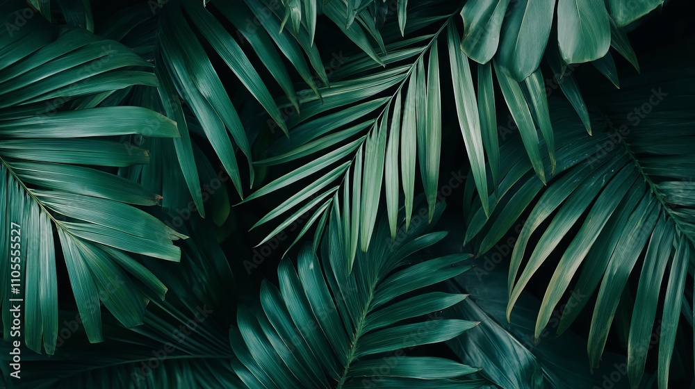 Fototapeta premium Close-up of tropical palm leaf texture, showcasing vibrant green details 