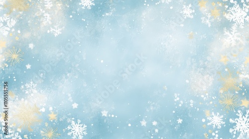 Hand-Drawn Snowflakes with Golden Stars on Pastel Background