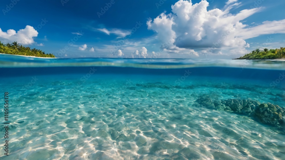 Fototapeta premium Tropical blue ocean with white sand underwater. very beautiful scenery. with the blue sky