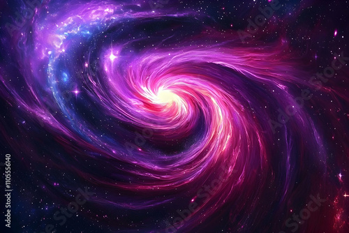 An amazing nebula, with swirls of purple and red, against a backdrop of stars in the cosmic space. A fantastical, galactic scene. --