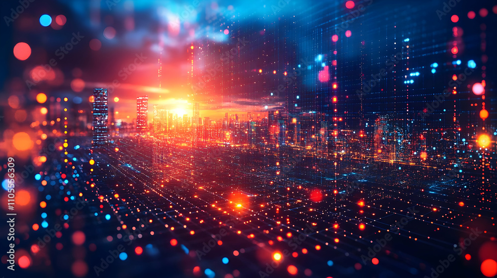 Fototapeta premium Smart City Networks: Digital Grids Illuminate Urban Futures