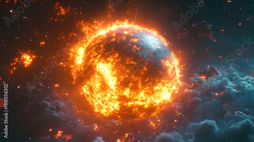 Fiery Planet Explodes: Cosmic Inferno Rages Beautifully in Space