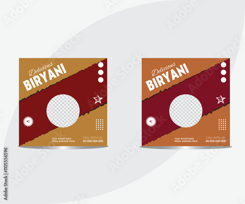 Its Biryani Time. Delicious, Hot Food. Famous Hyderabad Biryani. Social Media Design Templates Vector. special tasty biryani social media post template design