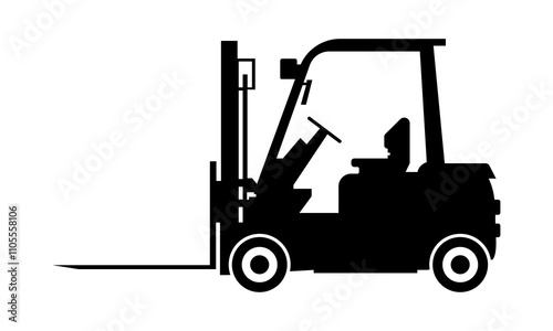 Black forklift truck vector icon on white background