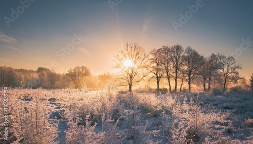 Wallpaper Mural Winter Sunlight – low winter sun, golden hour through frosty trees  Torontodigital.ca