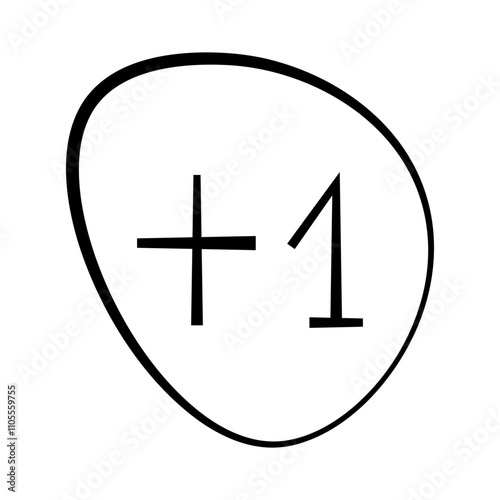 Black hand-drawn "Plus 1" symbol enclosed within an oval shape 