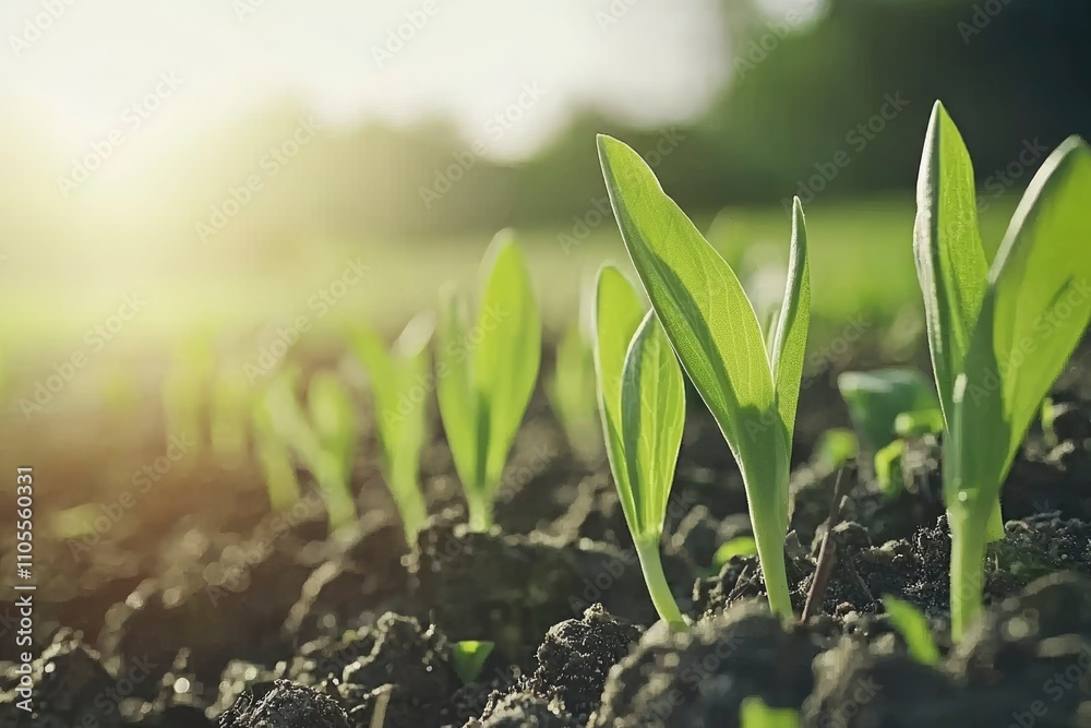 Young Green Plants Emerging From Dark Soil Young Green Plants Emerging From Dark Soil