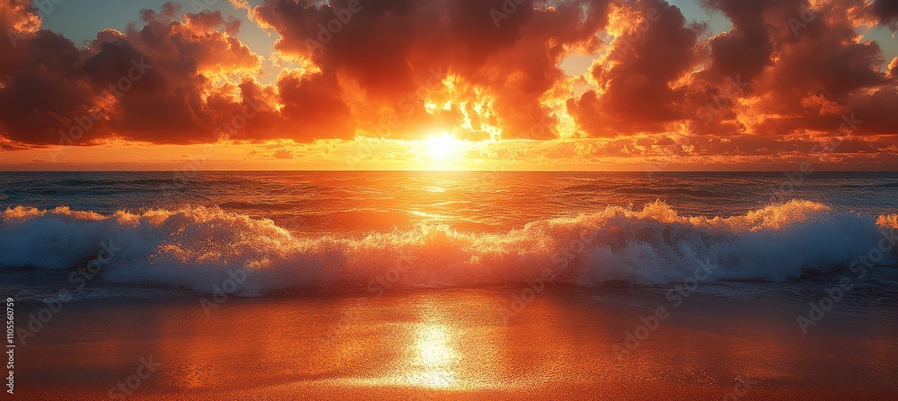 Golden Sunrise over Tranquil Ocean Waves Golden Sunrise over Tranquil Ocean Waves
