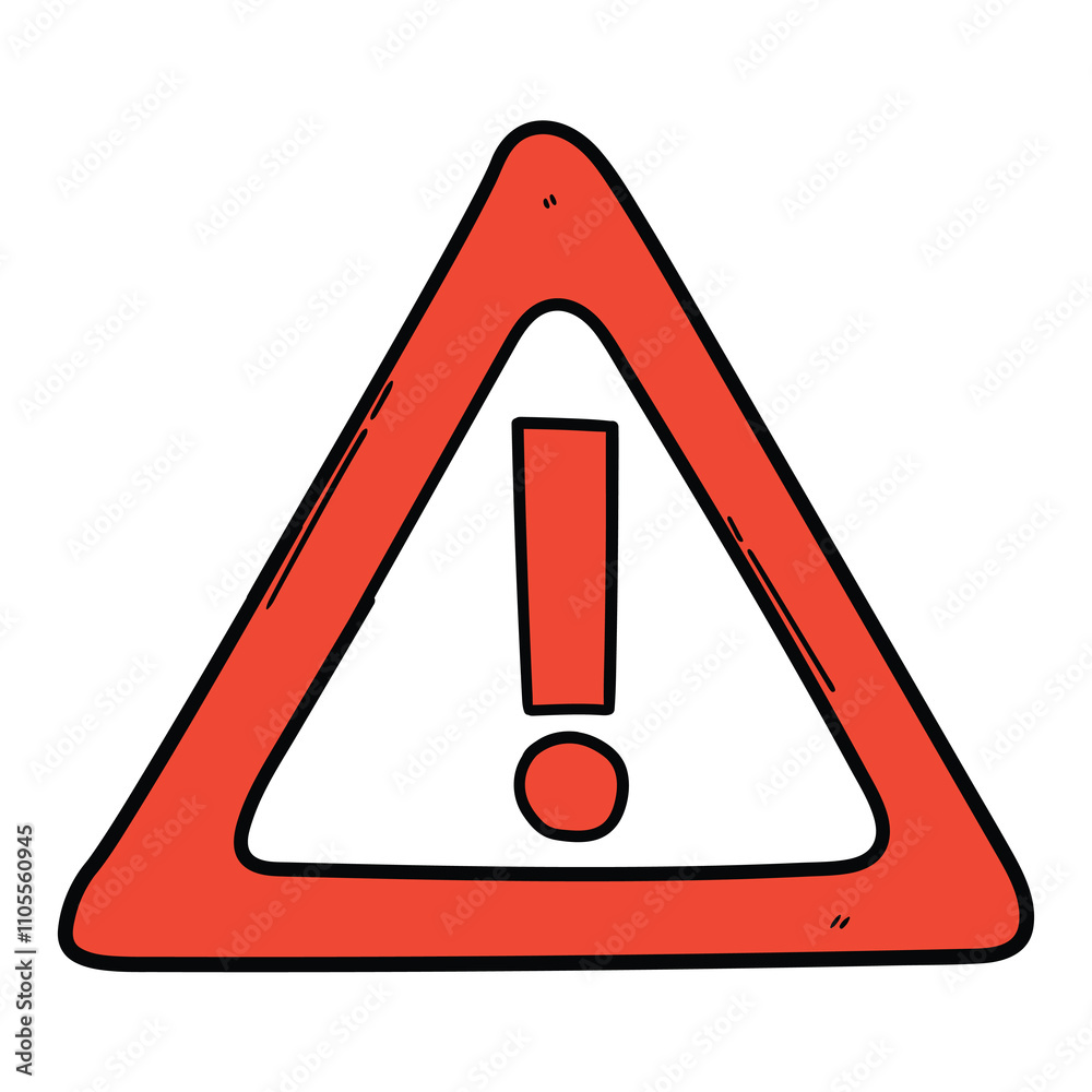 Hand drawn cartoon red danger icon on white background. Hand drawn cartoon red danger icon on white background.