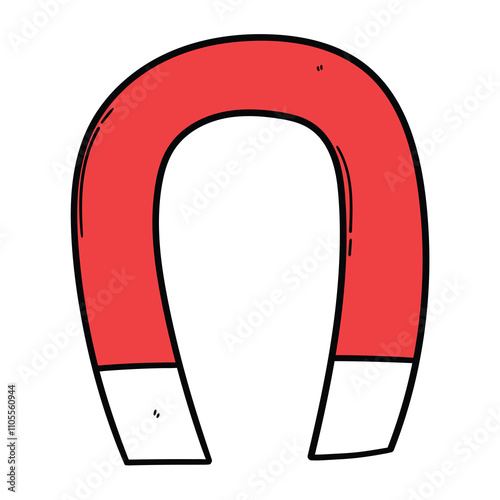 Hand drawn cartoon red magnet on white background.