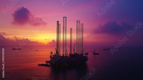 Offshore Oil Rig at Sunset Majestic Ocean View photo