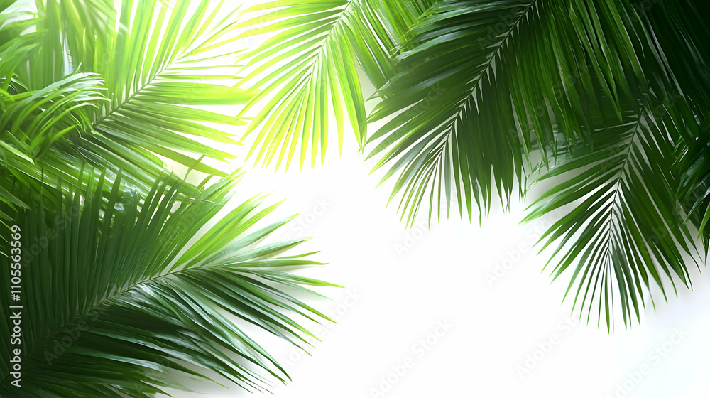 Fototapeta premium Lush Green Palm Fronds Frame White Background