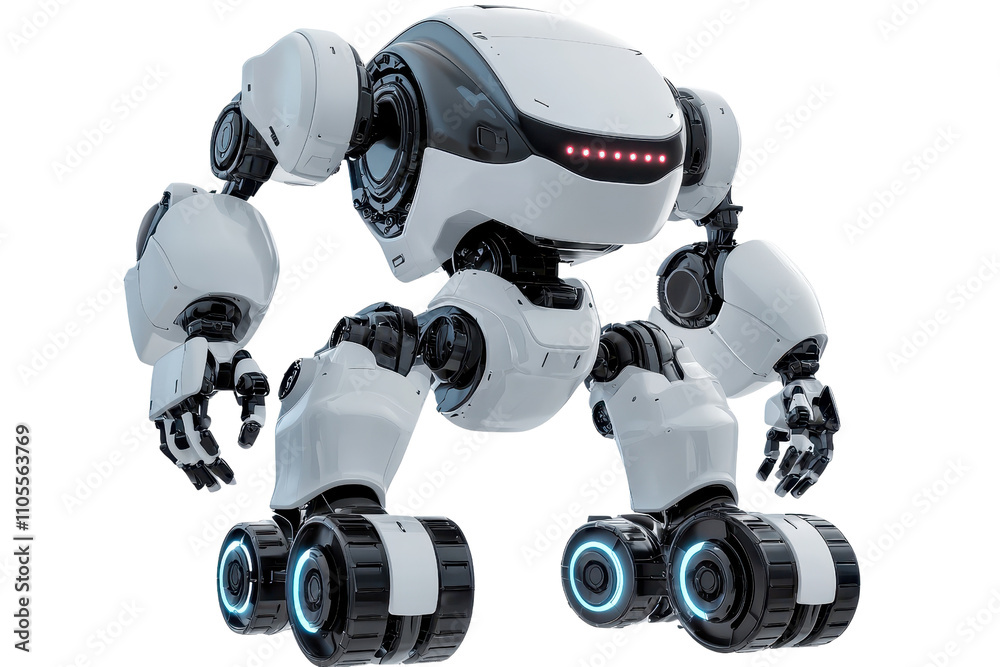 A futuristic robot with a sleek design, featuring articulated arms and wheels for mobility, exuding a modern, technological aesthetic. A futuristic robot with a sleek design, featuring articulated arms and wheels for mobility, exuding a modern, technological aesthetic.