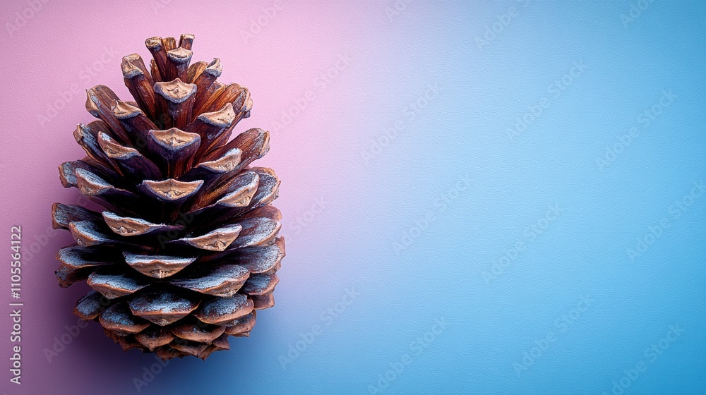Pine cone on light lavender background in minimalist layout
