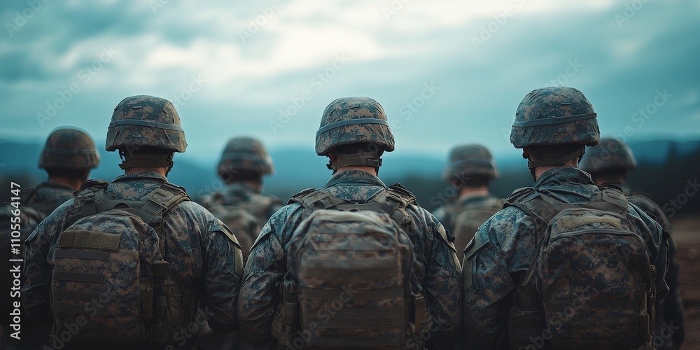 Soldiers Marching in Formation across an Open Field Soldiers Marching in Formation across an Open Field