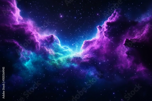 Vibrant Purple and Blue Nebula with Bright Stars and Cosmic Clouds in Deep Space