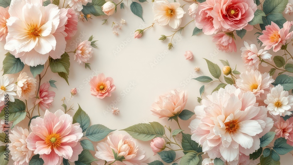 Obraz premium Delicate spring flowers bloom in a vibrant, seamless fabric design.