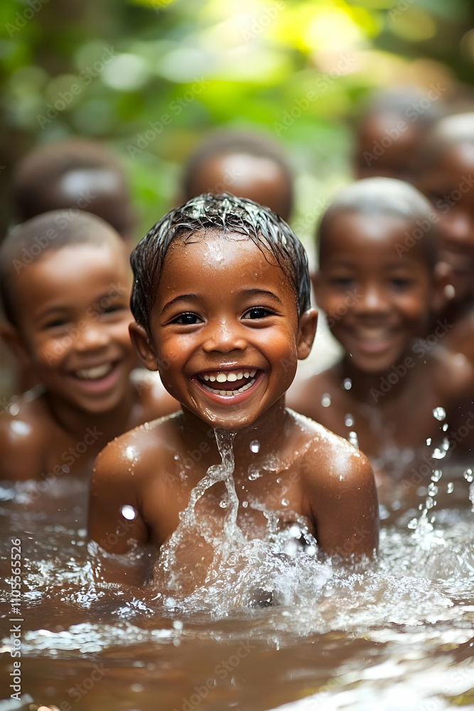Obraz premium Joyful Children Playing in Water Photo