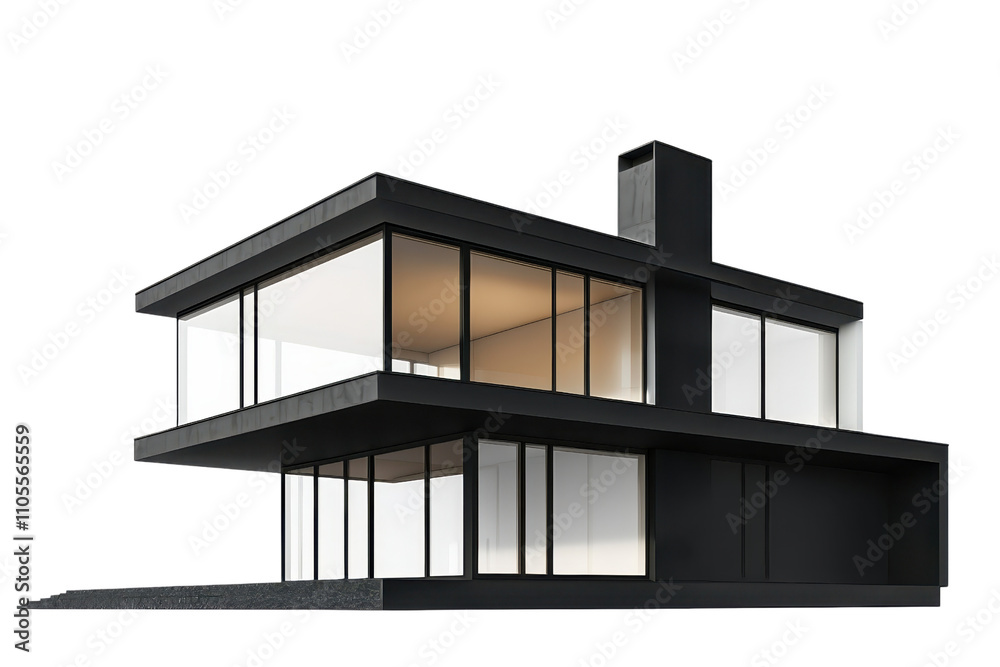 A modern black house featuring large windows and sleek lines, showcasing a contemporary architectural design. A modern black house featuring large windows and sleek lines, showcasing a contemporary architectural design.