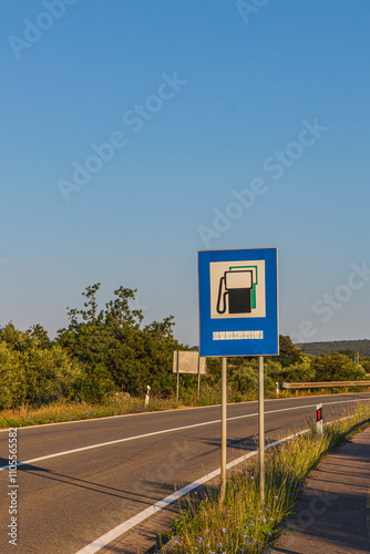 Road sign for a gas station on the island of Krk