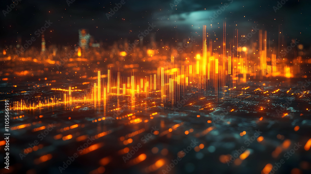 Naklejka premium Digital Cityscape: Data Visualization of Urban Growth & Technological Advancements