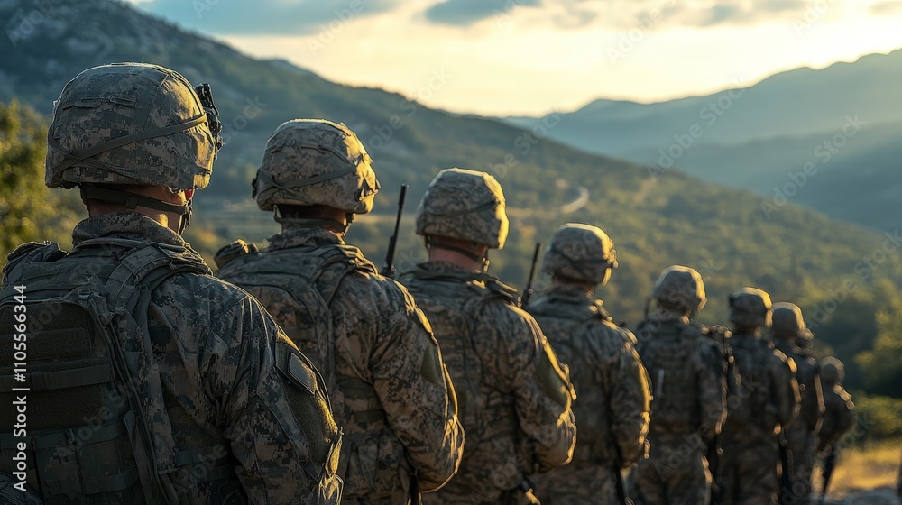 Soldiers Marching in Formation across an Open Field Soldiers Marching in Formation across an Open Field