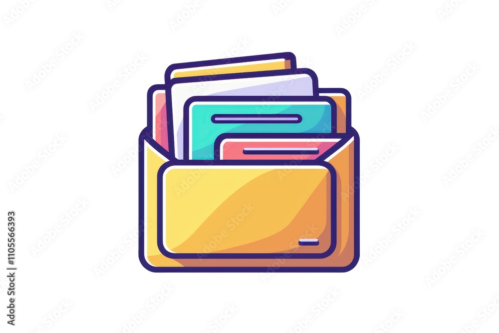 A yellow folder containing colorful documents is depicted, emphasizing organization and file management. A yellow folder containing colorful documents is depicted, emphasizing organization and file management.