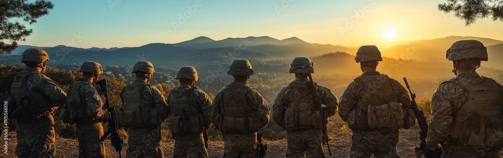 Soldiers Marching in Formation across an Open Field