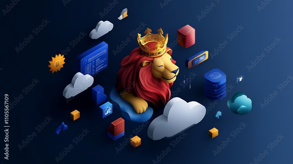 Fototapeta premium The King Lion of Cloud Computing: A Reign of Digital Innovation
