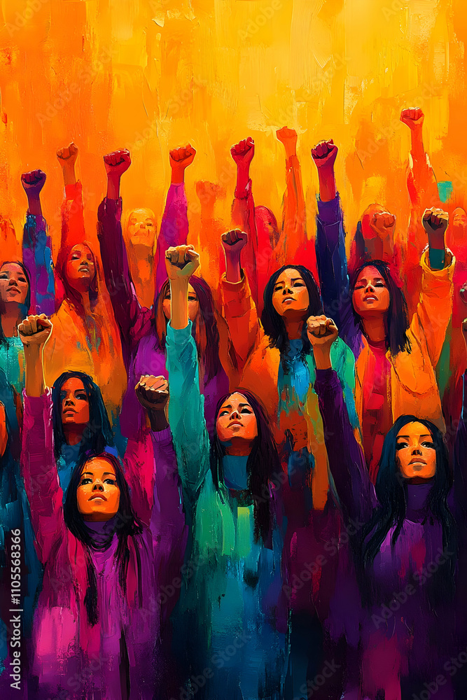 Empowered Women, Colorful Protest Illustration Empowered Women, Colorful Protest Illustration