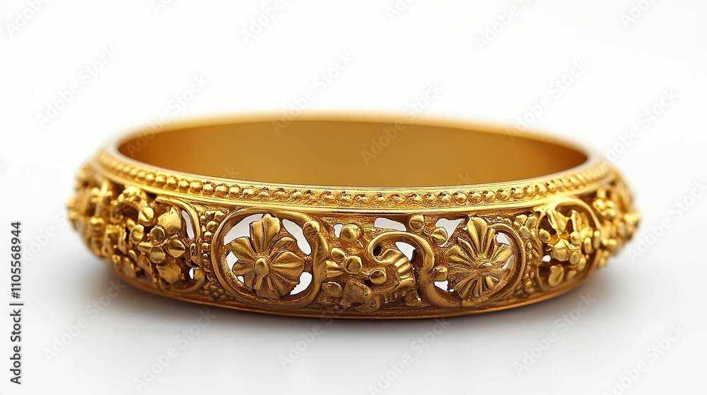 Ornate Gold Bangle With Intricate Floral Design Ornate Gold Bangle With Intricate Floral Design