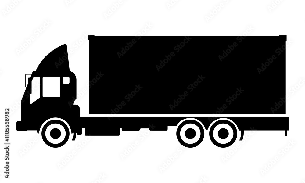 Truck icon. Black silhouette. Side view. Vector simple flat graphic illustration. Isolated object on a white background. Isolate. Truck icon. Black silhouette. Side view. Vector simple flat graphic illustration. Isolated object on a white background. Isolate.