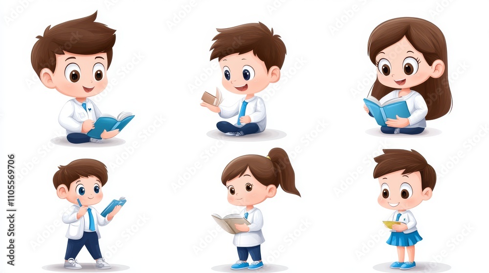 Cartoon Characters Engaged in Various Educational Activities Cartoon Characters Engaged in Various Educational Activities