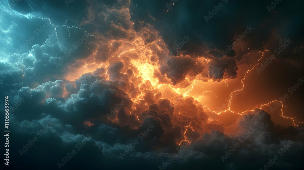 Fiery Sky: Thunderclouds & Lightning Rage Intensely Fiery Sky: Thunderclouds & Lightning Rage Intensely