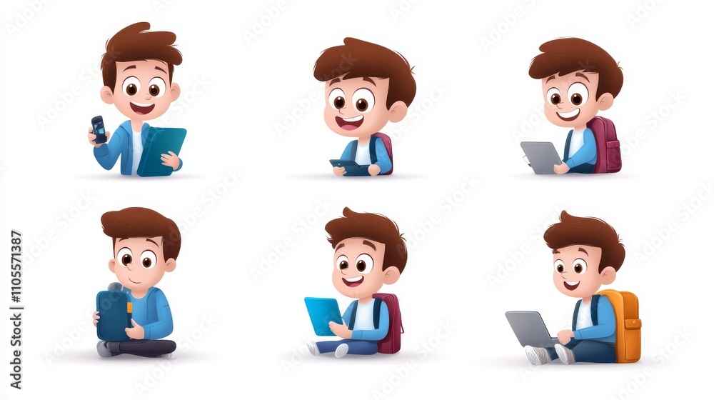 Cartoon Character Engaged in Various Activities in Vector Style Cartoon Character Engaged in Various Activities in Vector Style
